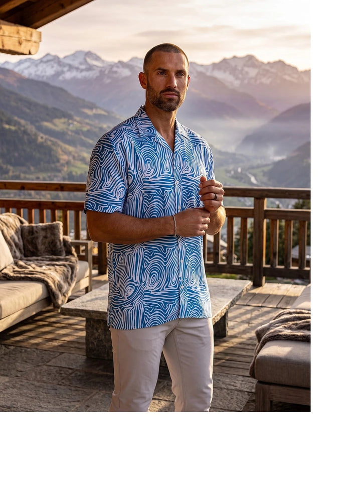 Maceoo Stretch Short-Sleeve Shirt | Apachi Marthyr Blue Shirt