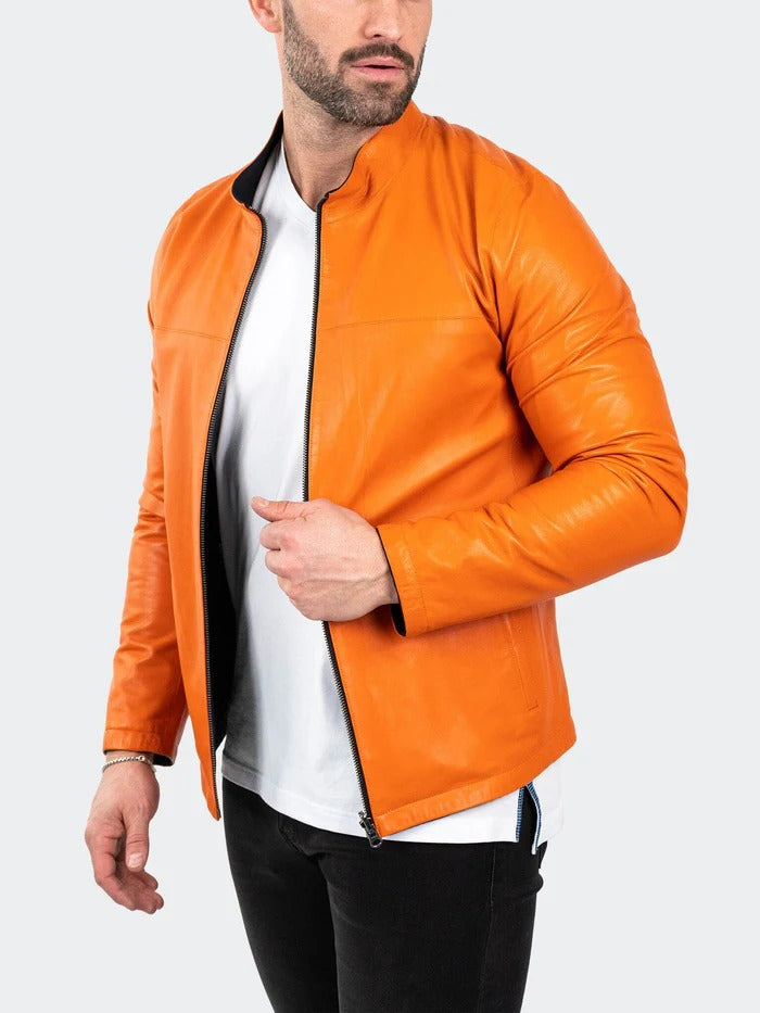 Maceoo Jacket | Leather ReverseBlack Orange