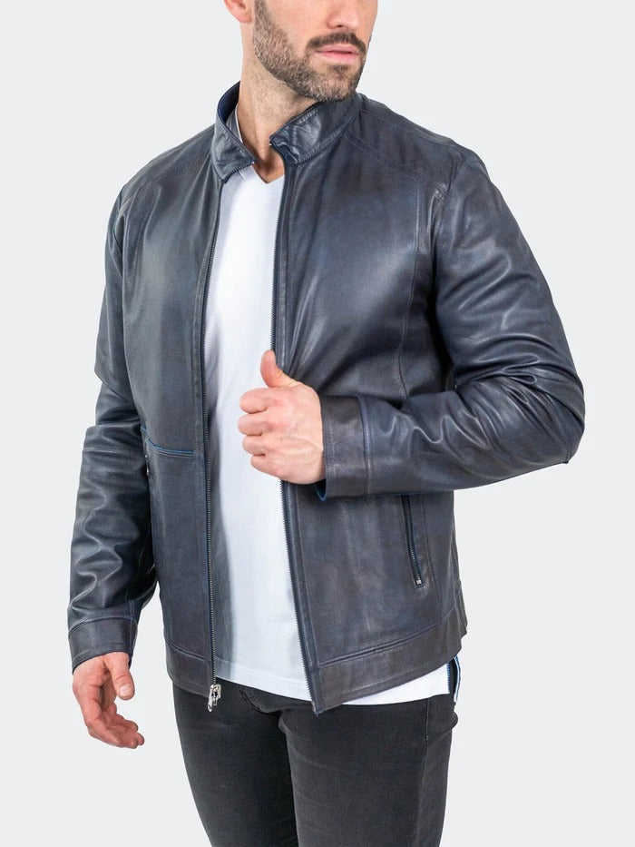 Maceoo Jacket | Leather ReverseMidnight Navy
