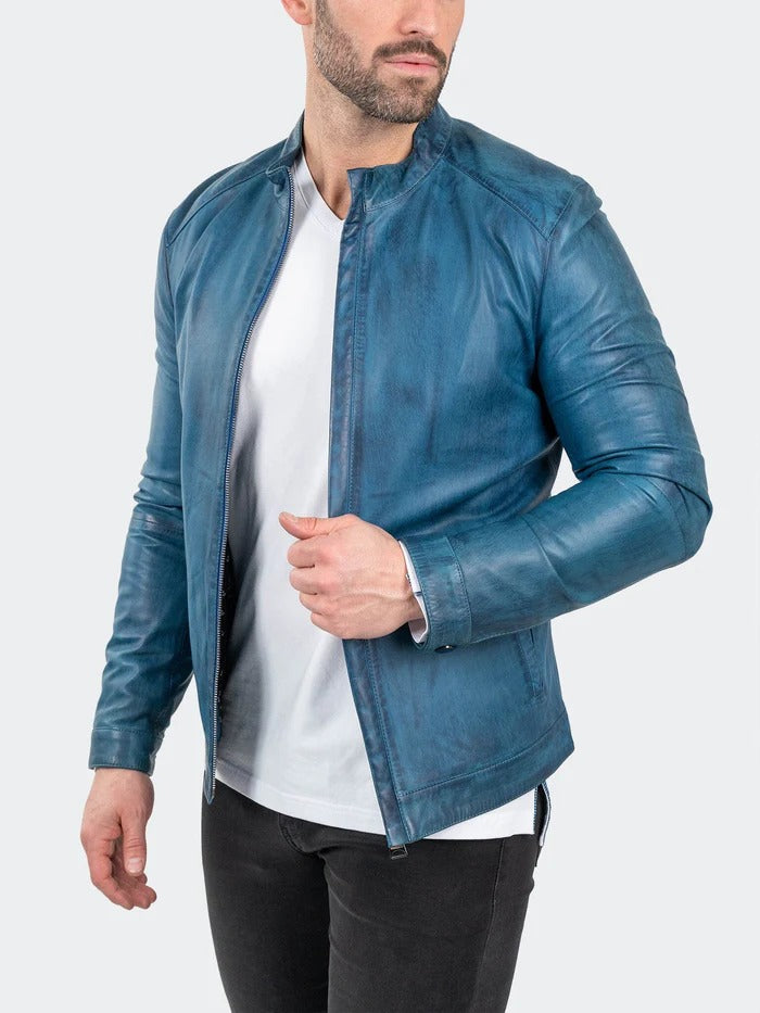 Maceoo Jacket | Leather ReverseSteel Blue