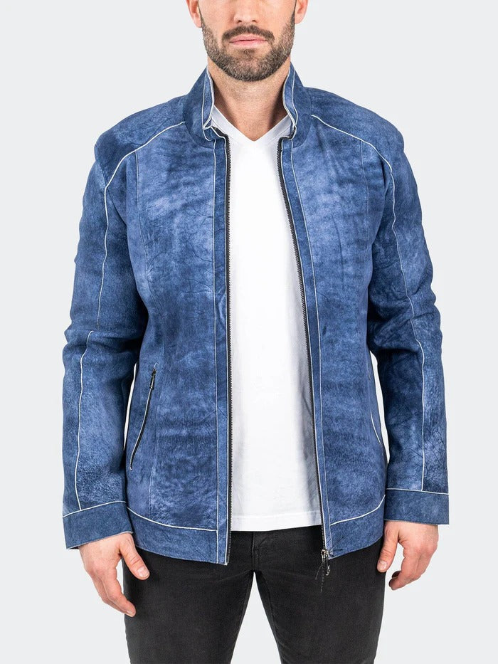 Maceoo Jacket | Leather SuedeIce Blue