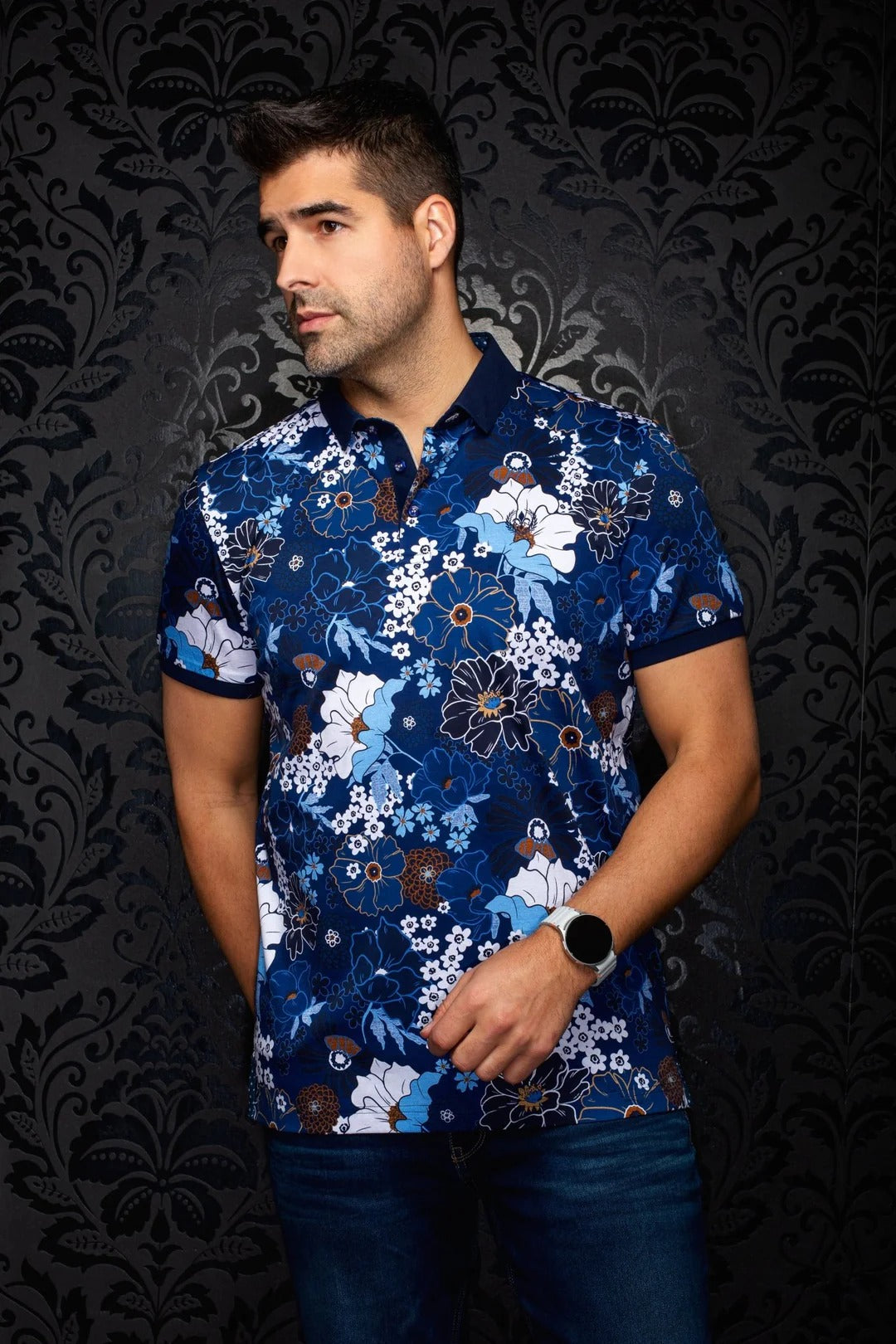 Au Noir Stretch Short-Sleeve Polo | Zanzibar Navy