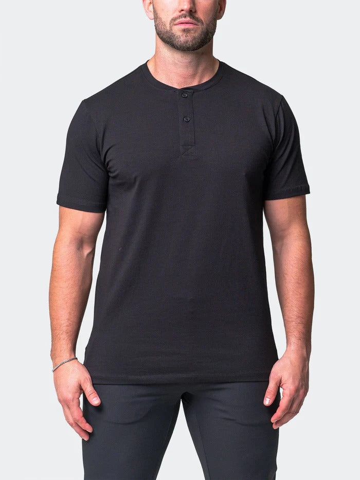 Maceoo Stretch Short-Sleeve Tshirts | Henley Core Black