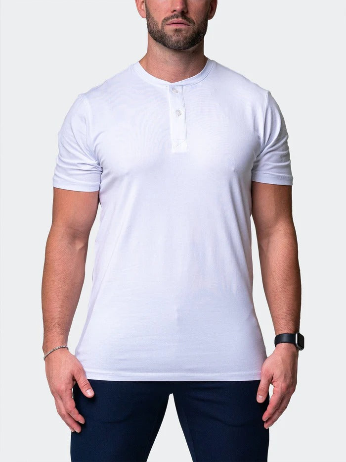 Maceoo Stretch Short-Sleeve Tshirts | Henley Core White