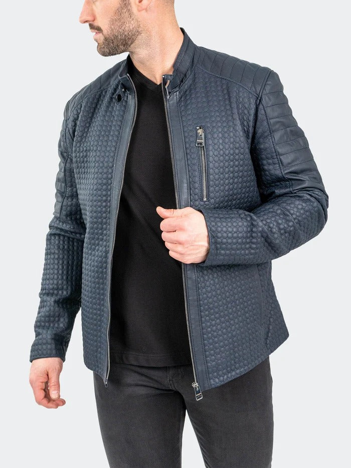 Maceoo Jacket | Leather Braille Navy