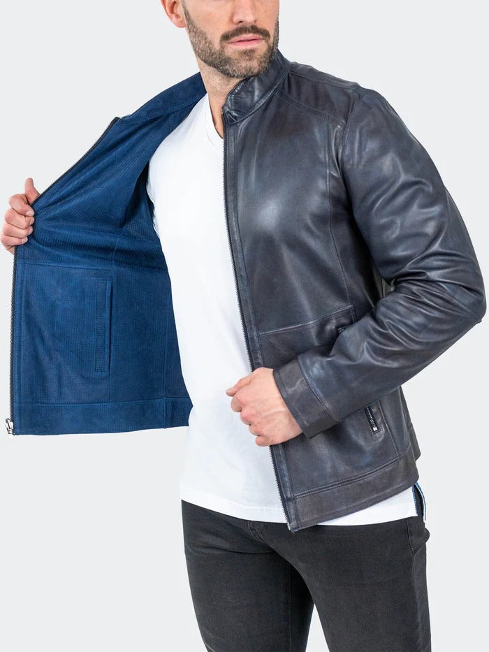 Maceoo Jacket | Leather ReverseMidnight Navy