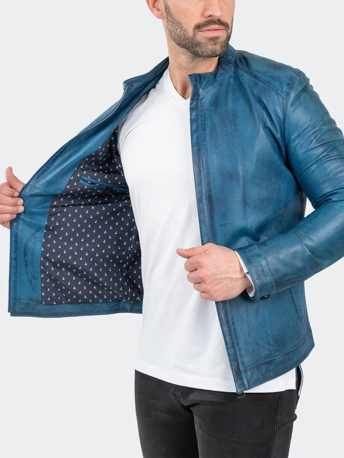 Maceoo Jacket | Leather ReverseSteel Blue