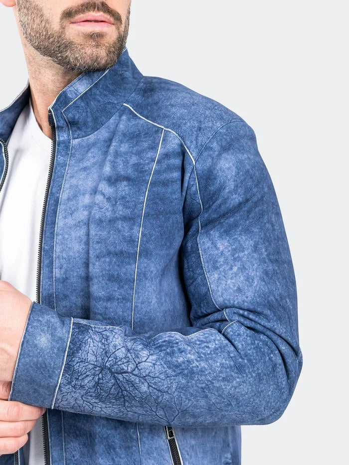 Maceoo Jacket | Leather SuedeIce Blue