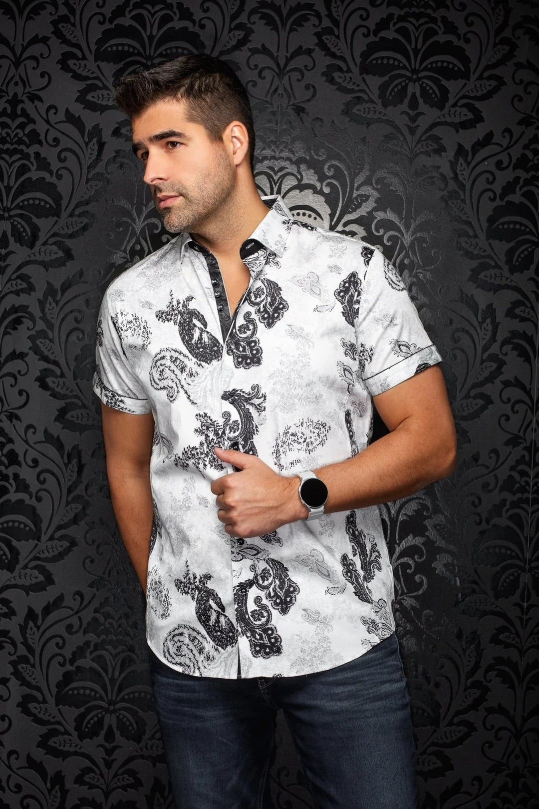 Au Noir Stretch Short Sleeve Shirt | Waterford White Black