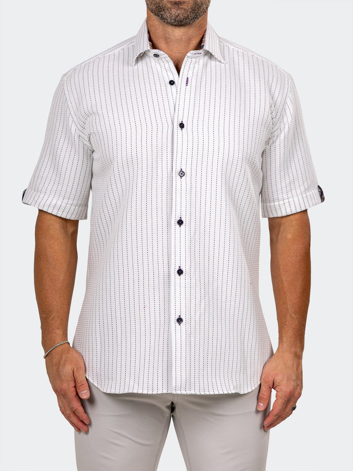 Maceoo Stretch Short-Sleeve Shirt | Galileo Marthyr Dotted White Shirt