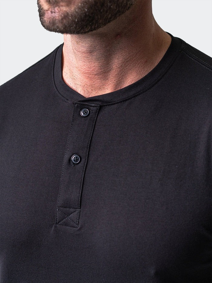 Maceoo Stretch Short-Sleeve Tshirts | Henley Core Black