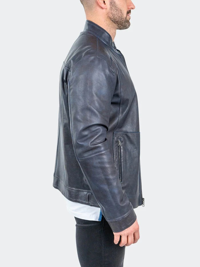 Maceoo Jacket | Leather ReverseMidnight Navy