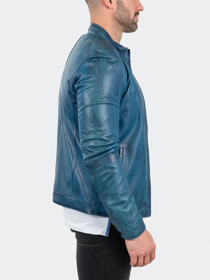 Maceoo Jacket | Leather ReverseSteel Blue