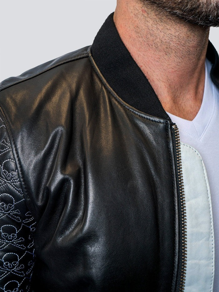 Maceoo Jacket | Leather Sleeve Skull Black