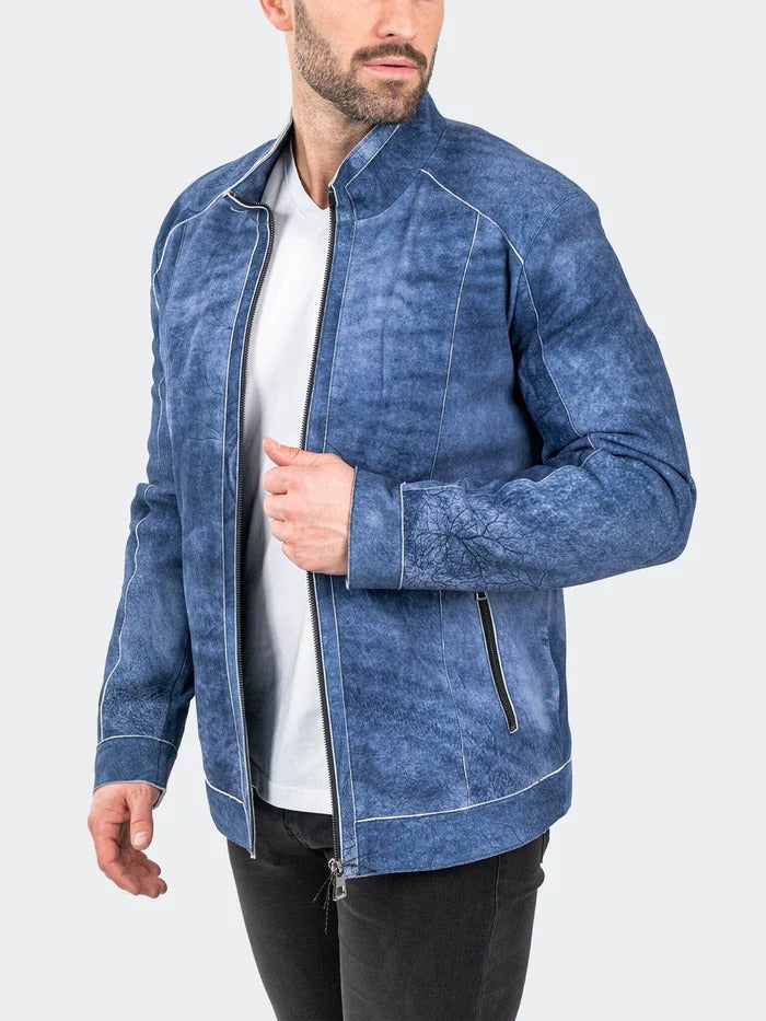 Maceoo Jacket | Leather SuedeIce Blue