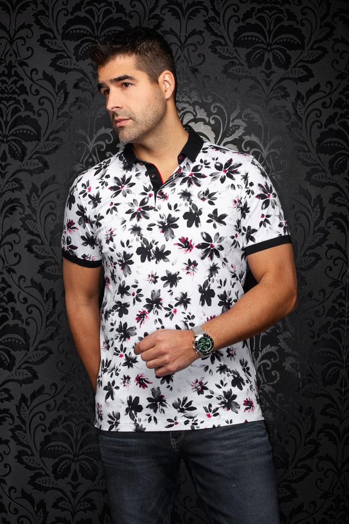 Au Noir Stretch Short-Sleeve Polo | Canteras White Black