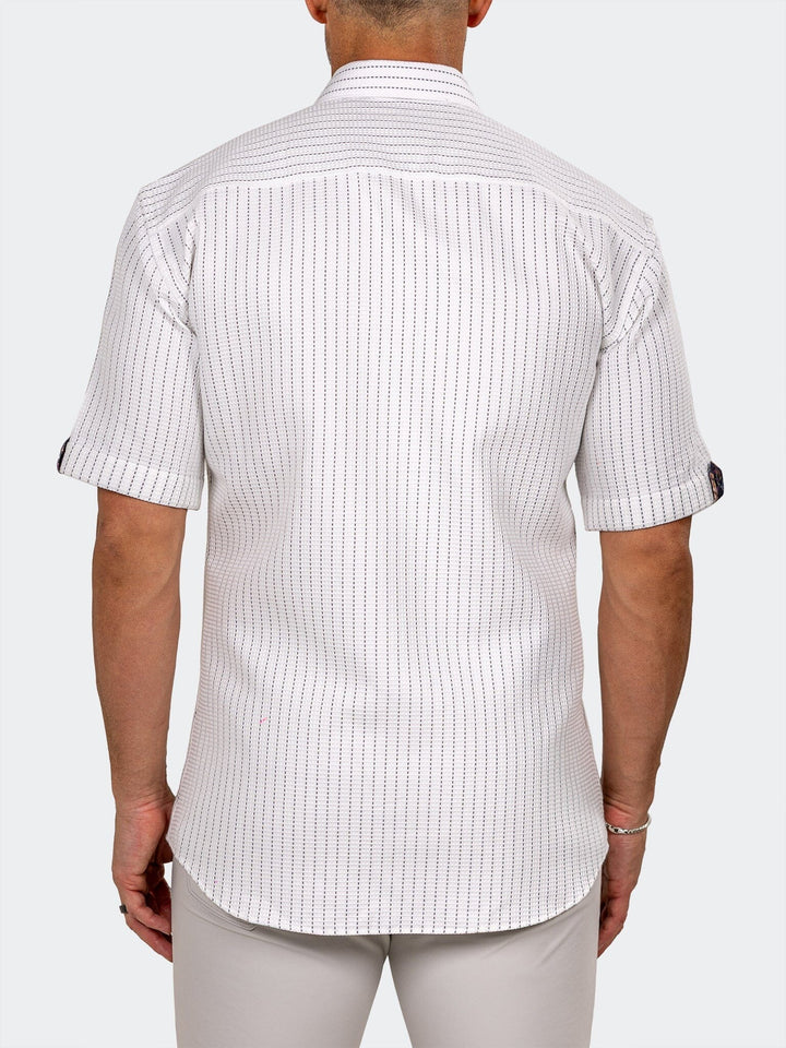 Maceoo Stretch Short-Sleeve Shirt | Galileo Marthyr Dotted White Shirt