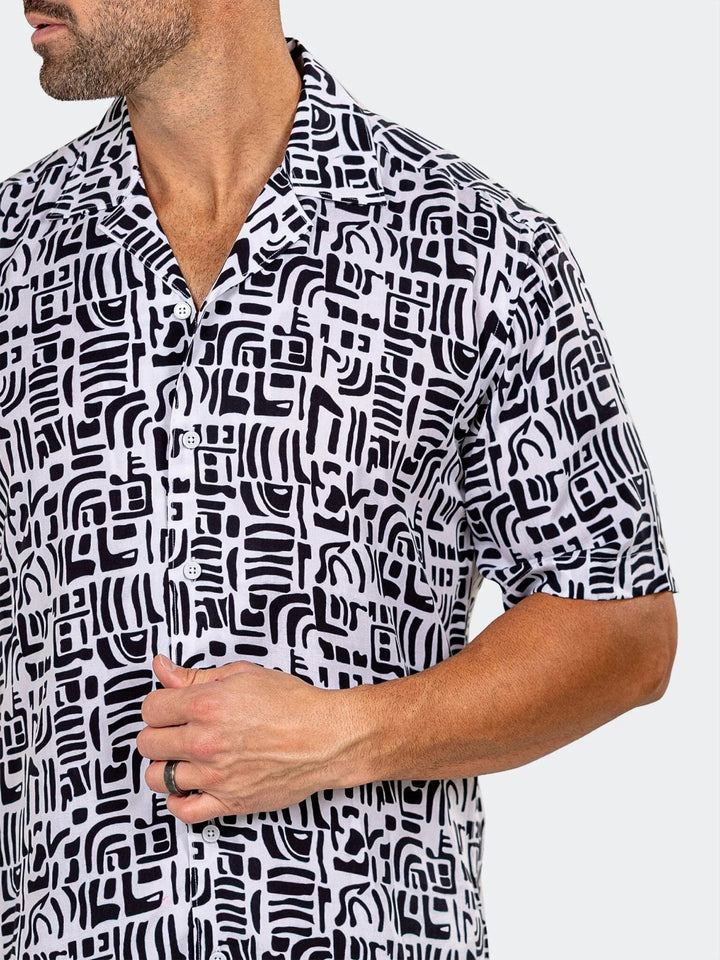Maceoo Stretch Short-Sleeve Shirt | Apachi Marthyr Swirl White Shirt