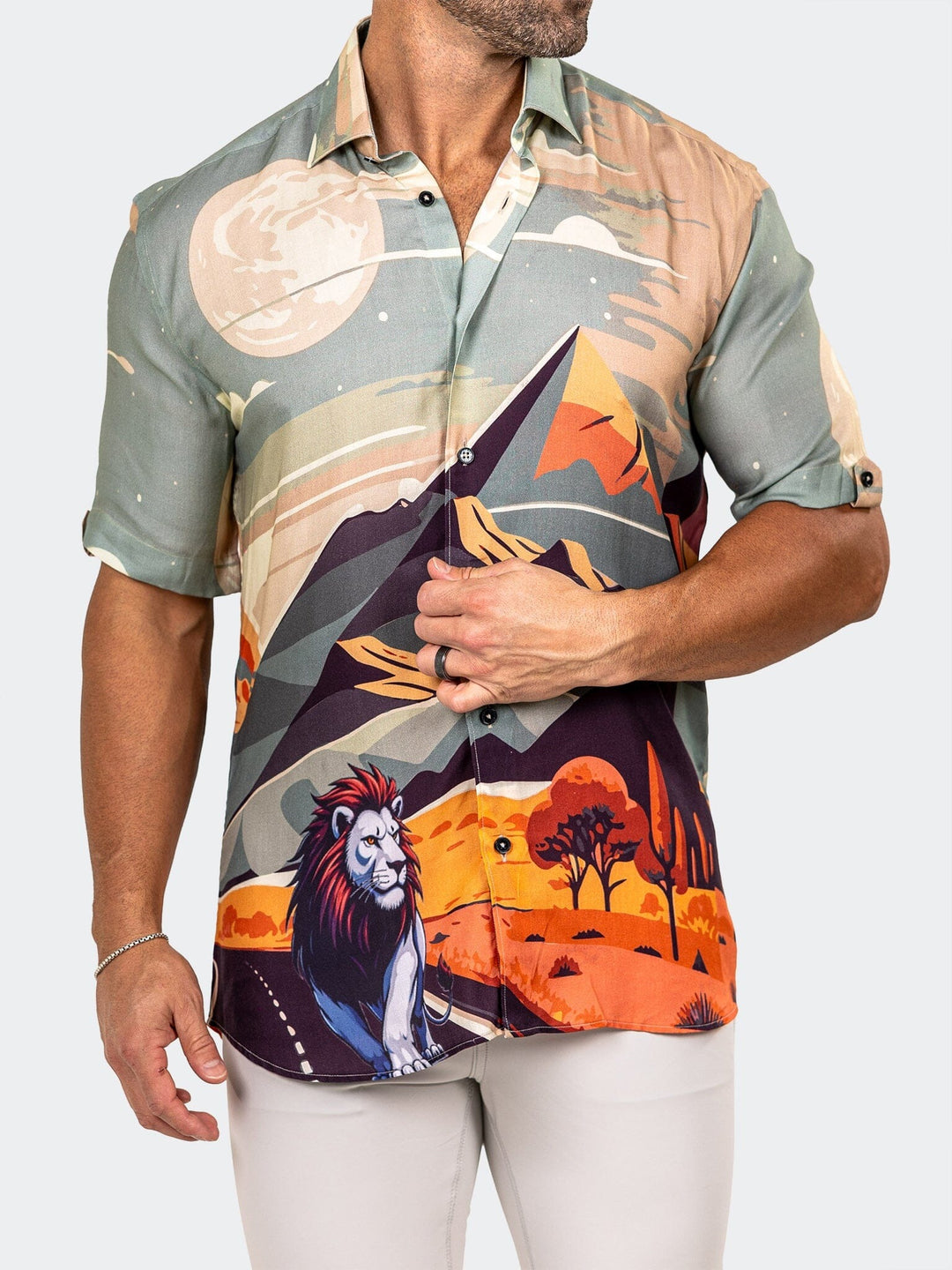 Maceoo Stretch Short-Sleeve Shirt | Galileo Marthyr Brown Shirt