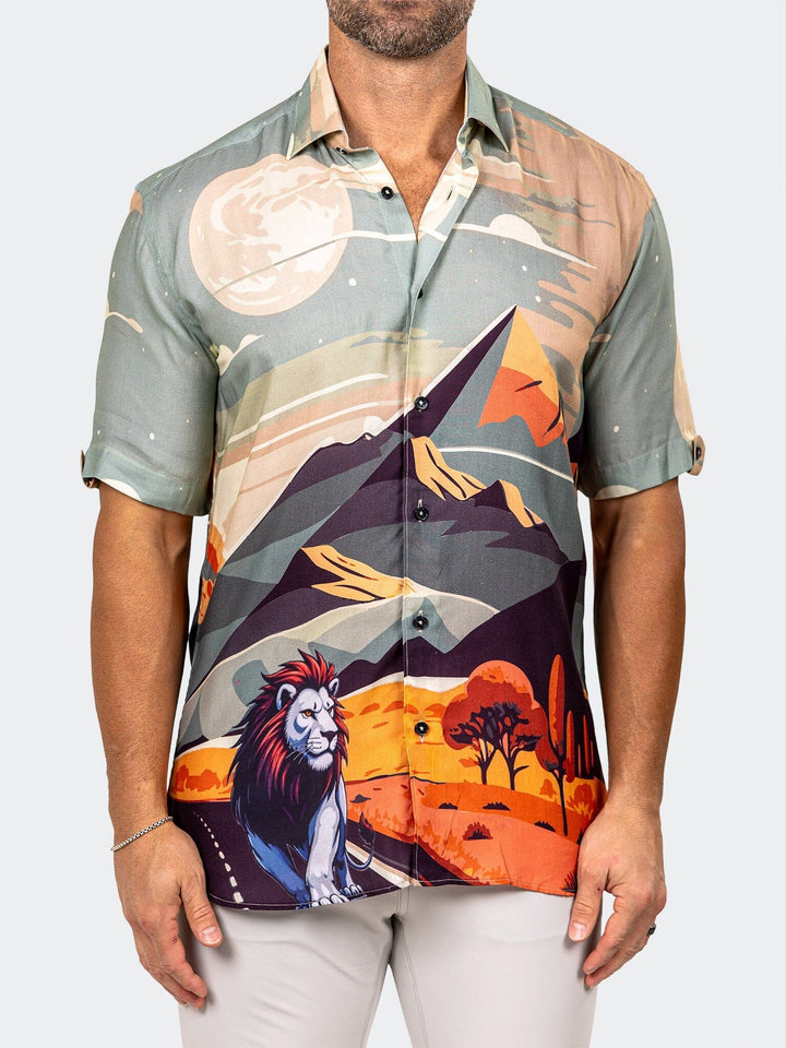 Maceoo Stretch Short-Sleeve Shirt | Galileo Marthyr Brown Shirt