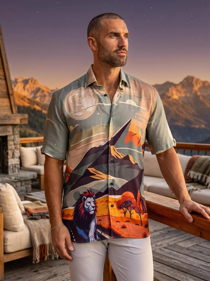 Maceoo Stretch Short-Sleeve Shirt | Galileo Marthyr Brown Shirt