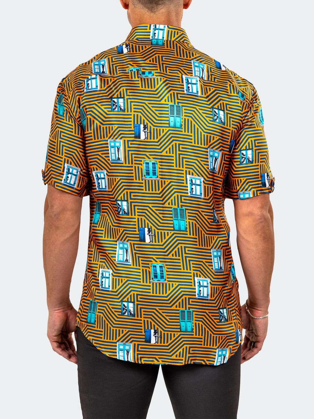 Maceoo Stretch Short-Sleeve Shirt | Galileo Marthyr Geo Yellow Shirt