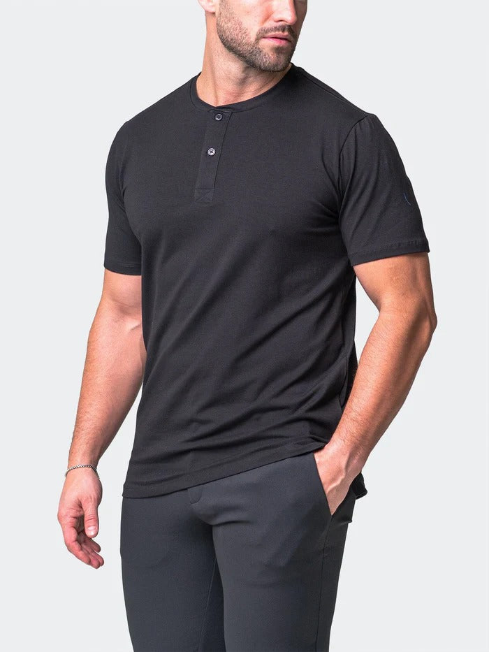 Maceoo Stretch Short-Sleeve Tshirts | Henley Core Black