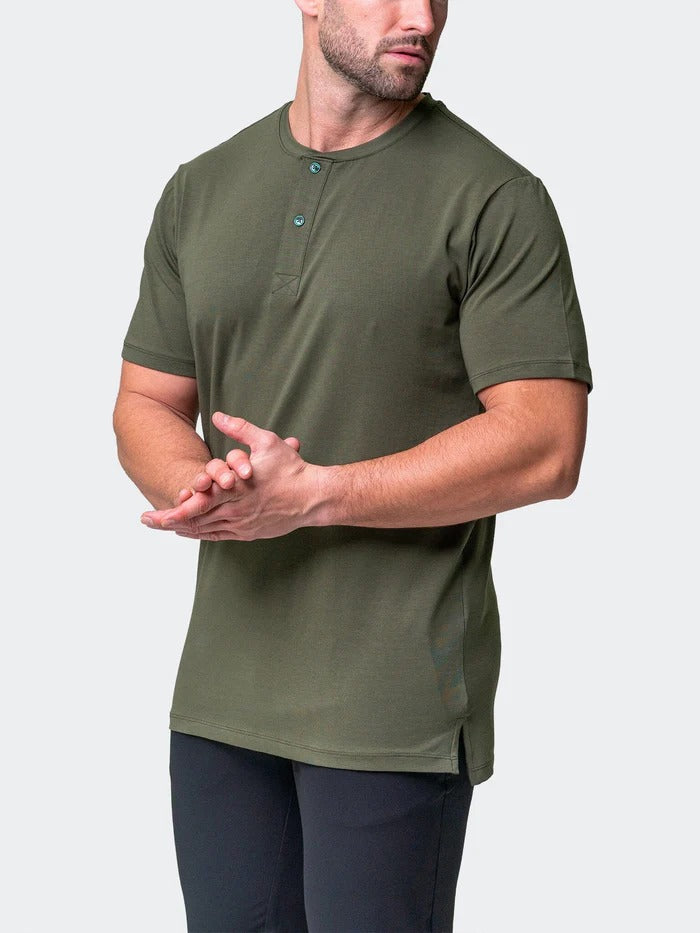 Maceoo Stretch Short-Sleeve Tshirts | Henley Core Green