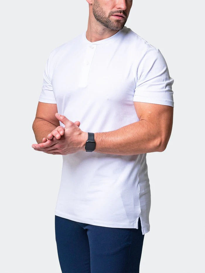 Maceoo Stretch Short-Sleeve Tshirts | Henley Core White