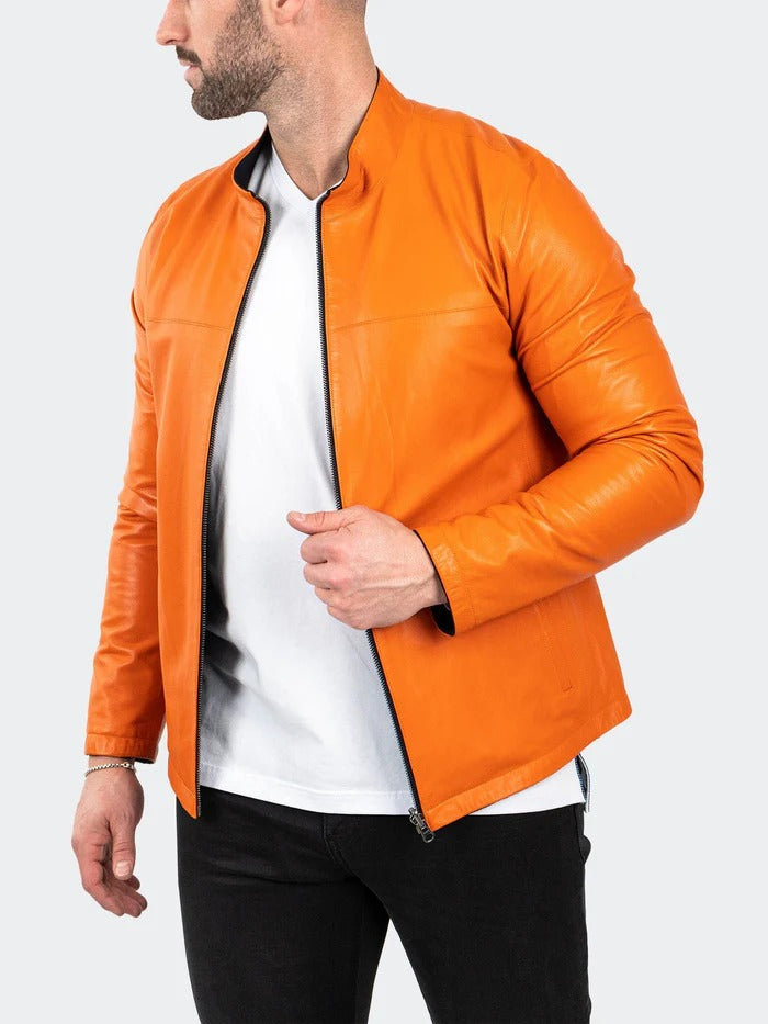 Maceoo Jacket | Leather ReverseBlack Orange