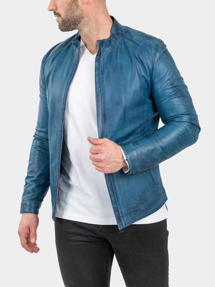 Maceoo Jacket | Leather ReverseSteel Blue