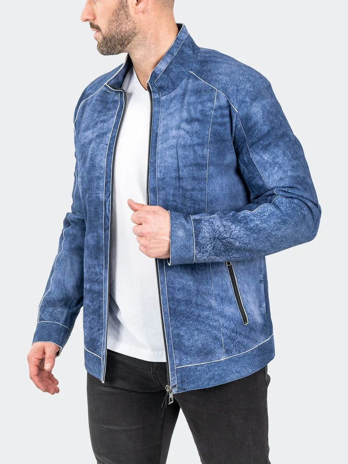 Maceoo Jacket | Leather SuedeIce Blue