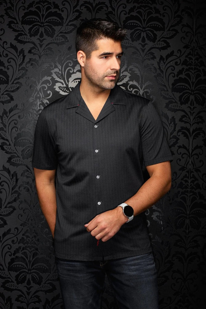 Au Noir Stretch Short Sleeve Shirt Flat Collar | Kayanta Black