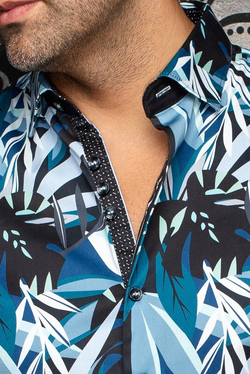 Au Noir Stretch Short Sleeve Shirt | Greenwild Aqua Black