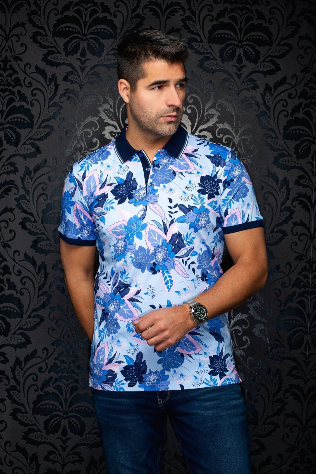 Au Noir Stretch Short-Sleeve Polo | Hiva Light Blue