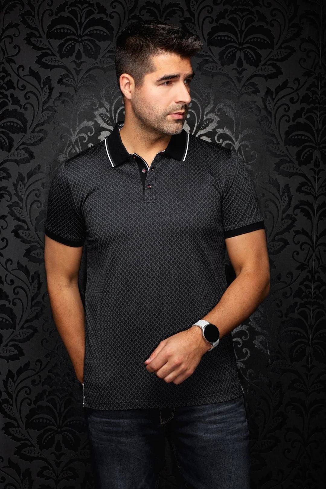 Au Noir Stretch Short-Sleeve Polo | Karoo Black