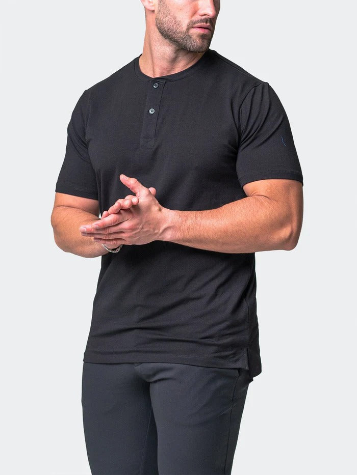 Maceoo Stretch Short-Sleeve Tshirts | Henley Core Black