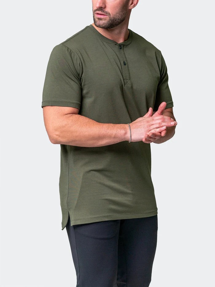 Maceoo Stretch Short-Sleeve Tshirts | Henley Core Green