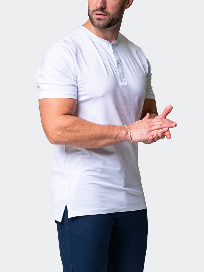 Maceoo Stretch Short-Sleeve Tshirts | Henley Core White