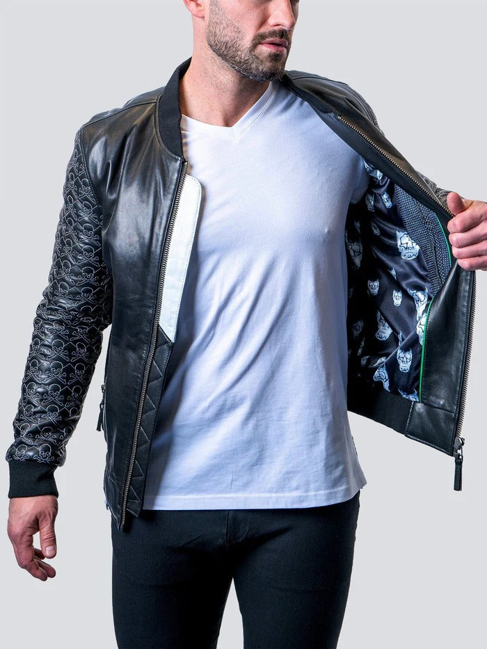 Maceoo Jacket | Leather Sleeve Skull Black