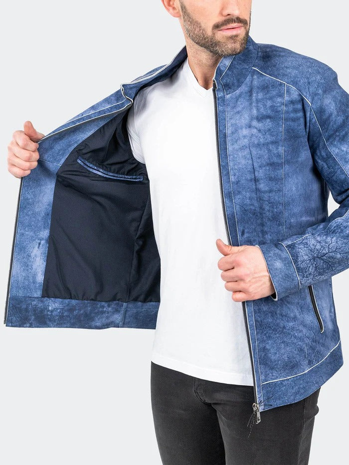 Maceoo Jacket | Leather SuedeIce Blue