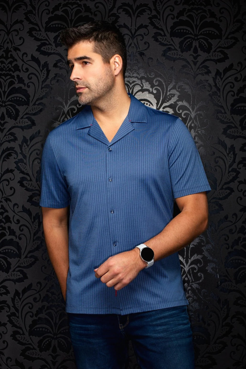 Au Noir Stretch Short Sleeve Shirt Flat Collar | Dryscape Navy