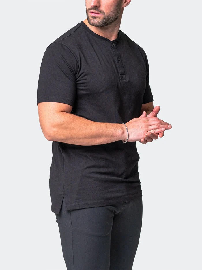 Maceoo Stretch Short-Sleeve Tshirts | Henley Core Black