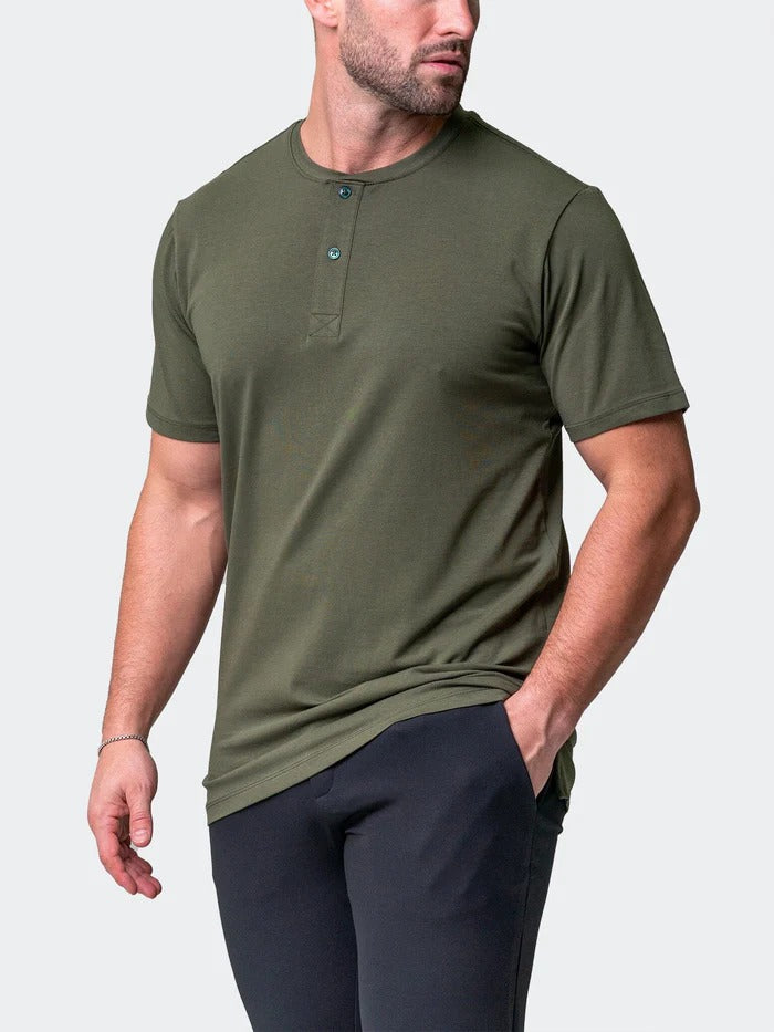 Maceoo Stretch Short-Sleeve Tshirts | Henley Core Green
