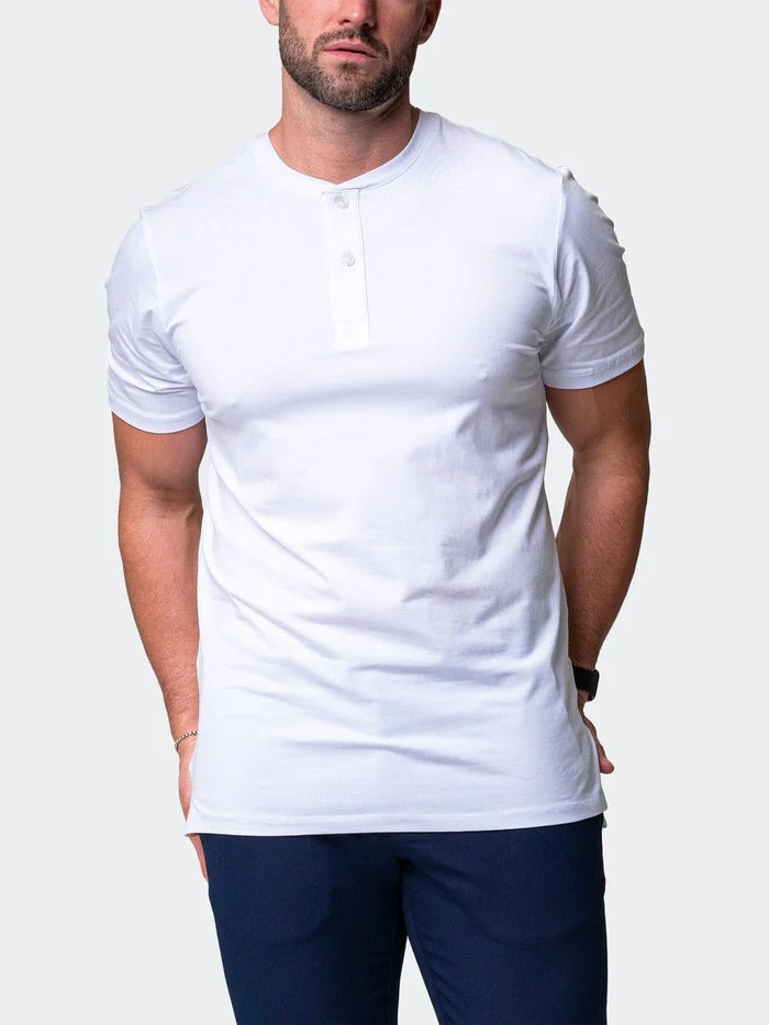 Maceoo Stretch Short-Sleeve Tshirts | Henley Core White