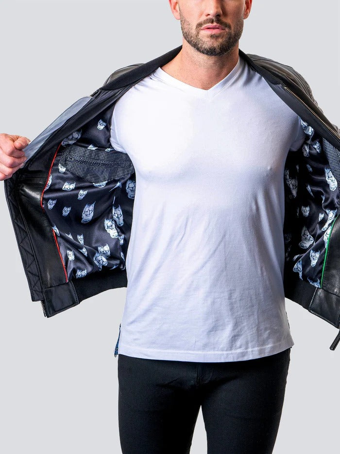 Maceoo Jacket | Leather Sleeve Skull Black