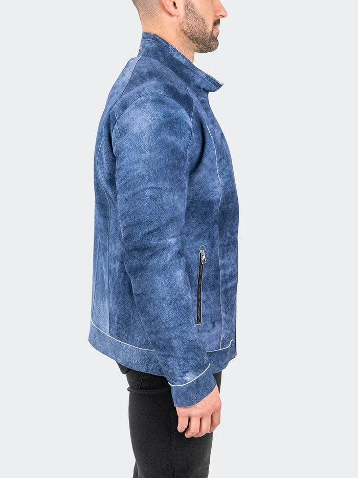 Maceoo Jacket | Leather SuedeIce Blue