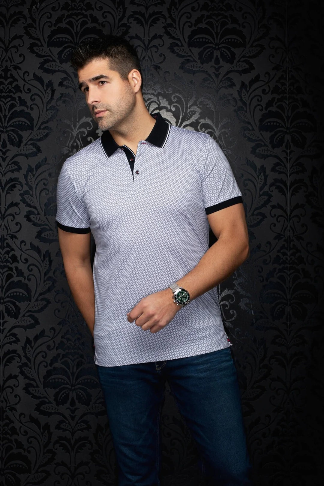 Au Noir Stretch Short-Sleeve Polo | Seacliff White Black