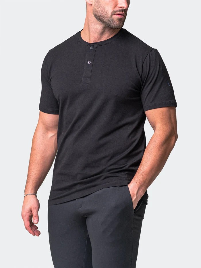 Maceoo Stretch Short-Sleeve Tshirts | Henley Core Black