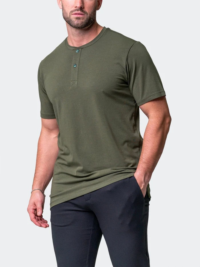 Maceoo Stretch Short-Sleeve Tshirts | Henley Core Green